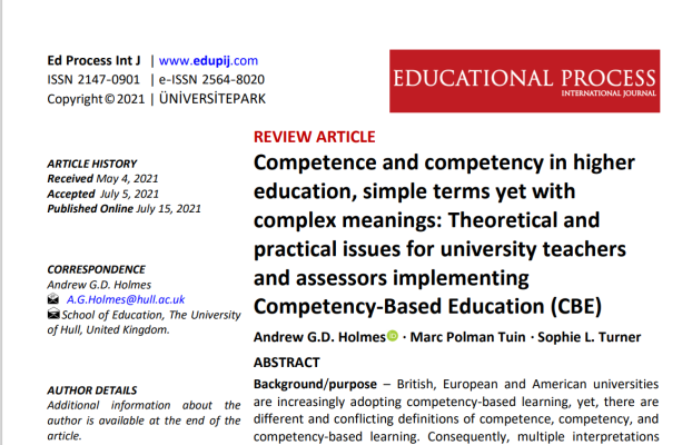 Competence and competency in HE: Theoretical and practical issues for teachers and assessors