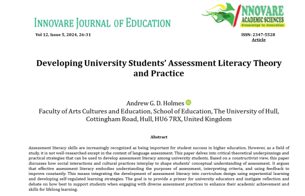 Developing Students’ Assessment Literacy: Theory and Practice
