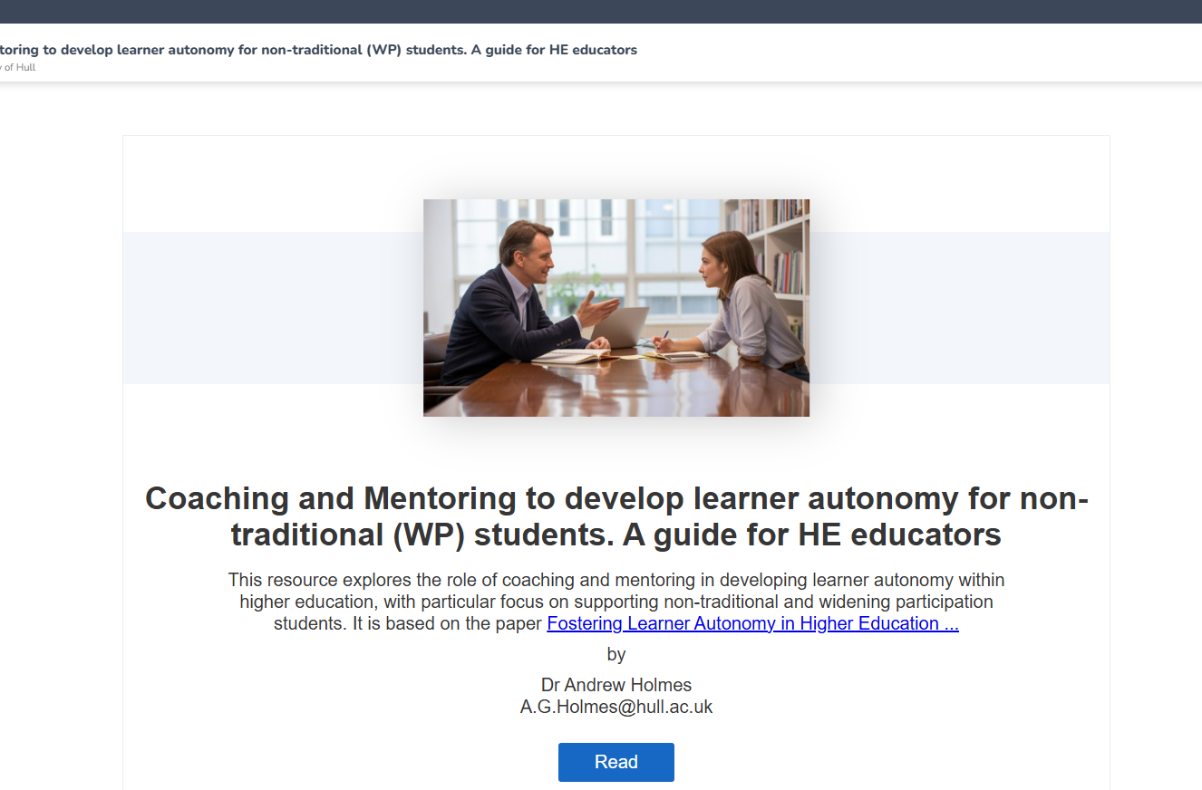 Developing WP students’ autonomy through coaching and mentoring – interactive resource for HE educators